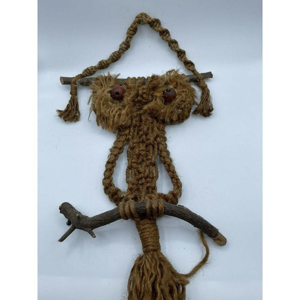 Primative Handmade Brown Hemp Owl Wall Hanging